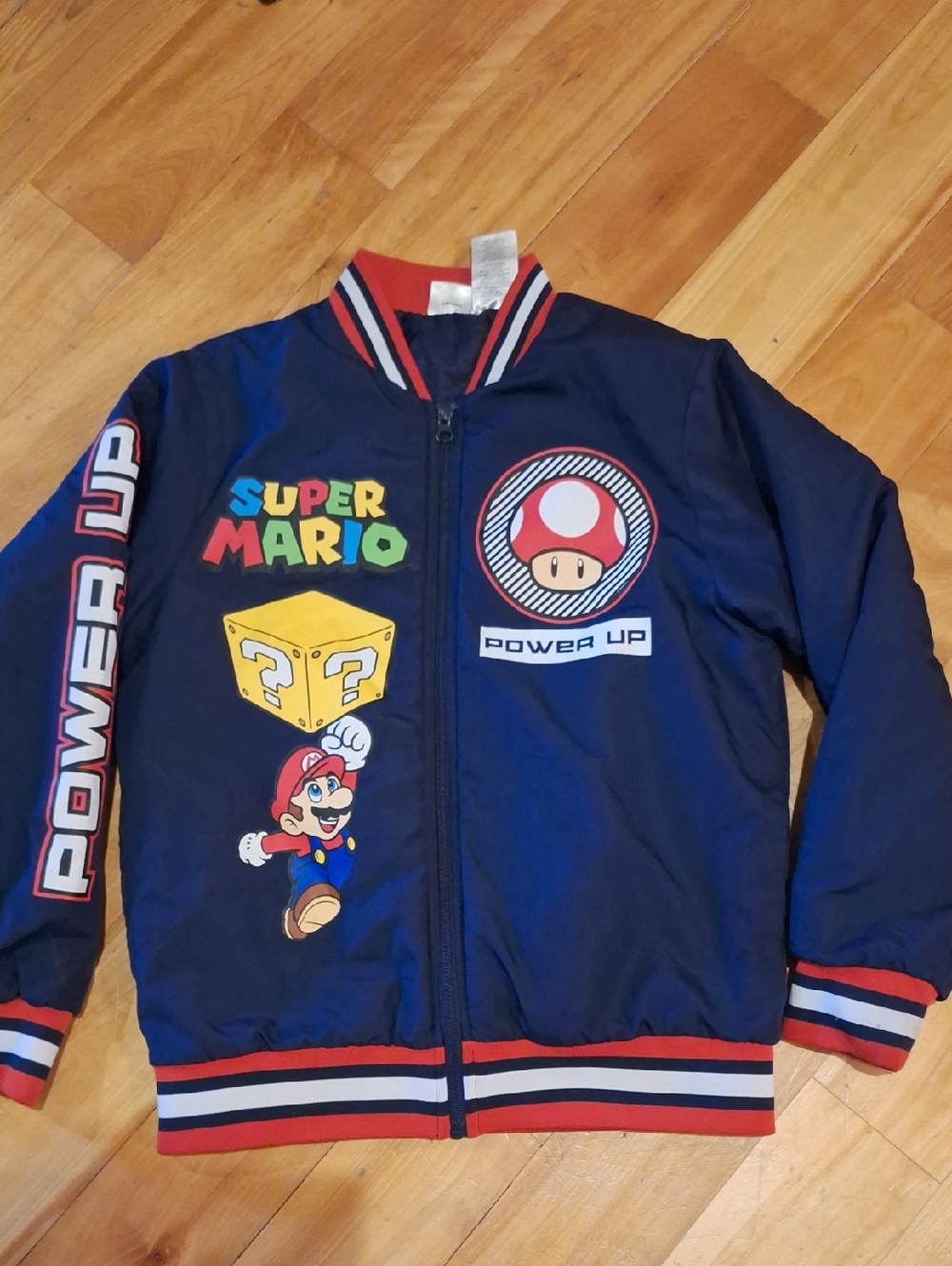 Nintendo Super Mario Lightweight Puffer Jacket Blue Combo Size 10/12 Gamer